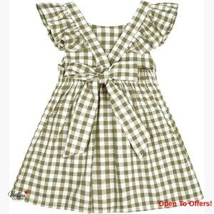 Polyester Girls Plaid Dress with Flutter Sleeves, Backless Design